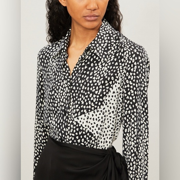 NWT Maje Size 1 / Small Cilia leopard-print crepe shirt Button Down Long Sleeves - Picture 5 of 6